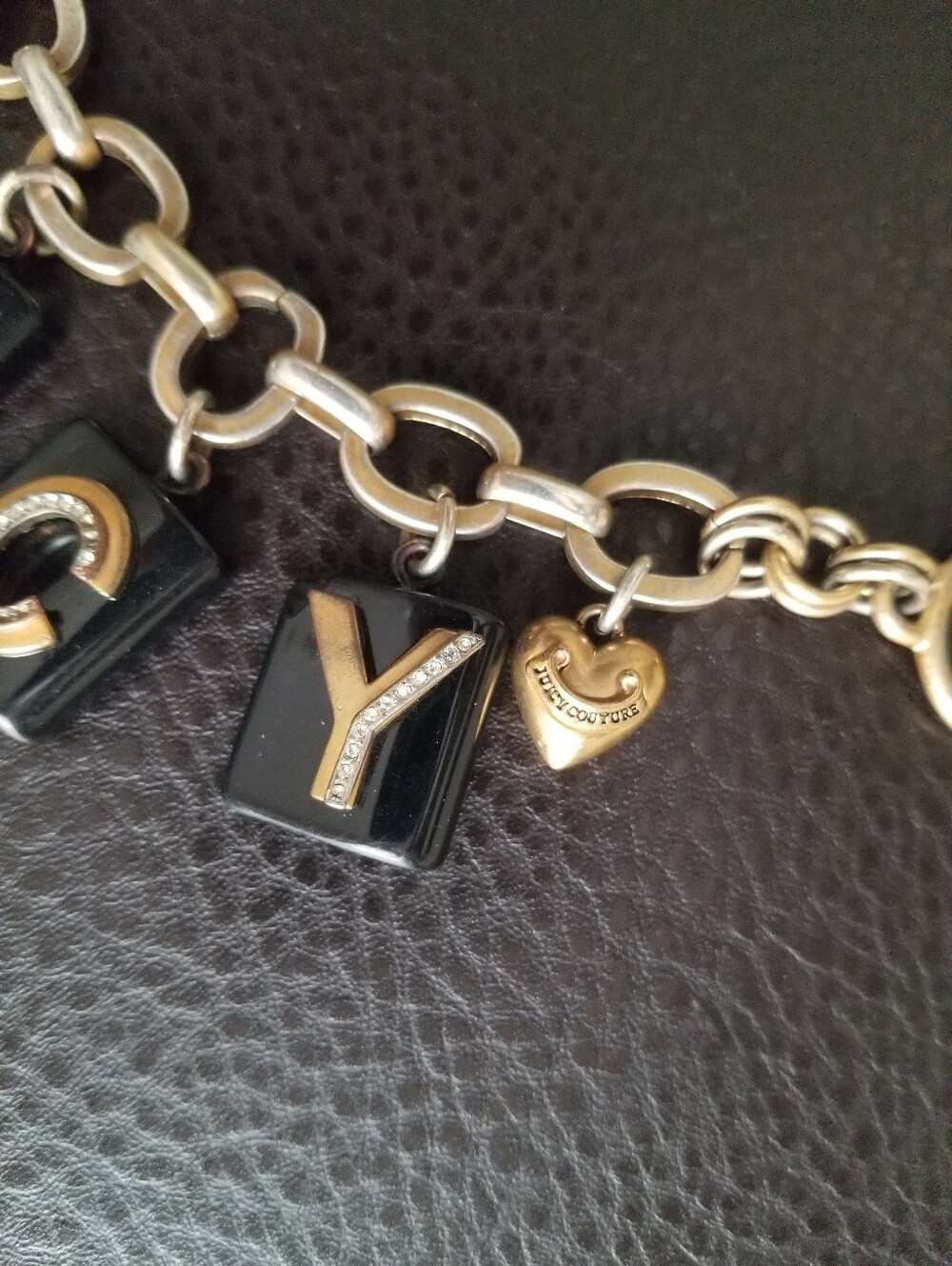 Vintage Juicy Couture Gold Bracelet with Black Tile charms - Picture 8 of 9